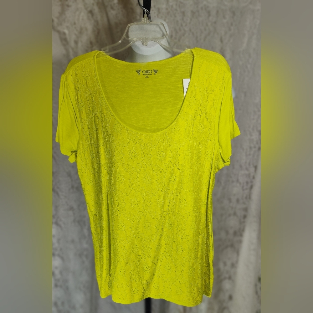 Cato Women's Bright Yellow Lace Tee Top